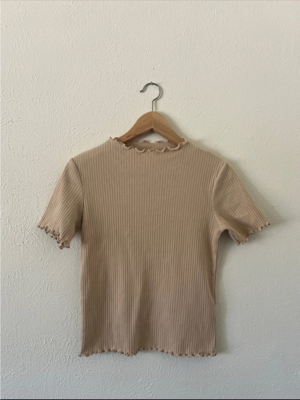 Ribbed Short-Sleeve Top in Beige